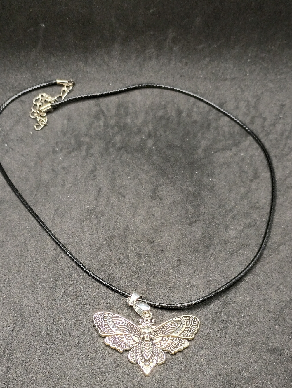 Unisex Hand Crafted Silver-Tone Skull Moth Necklace